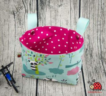 kleine Laufradtasche / Lenkertasche "Little Panda" - mint/pink